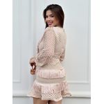 Vestido Antonela Manga Longa Rendado com Franjas BEGE