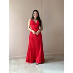 Vestido Longo Tainara Decote V Plissado Texturizado VERMELHO