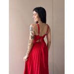 Vestido Longo Tainara Decote V Plissado Texturizado VERMELHO