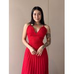 Vestido Longo Tainara Decote V Plissado Texturizado VERMELHO