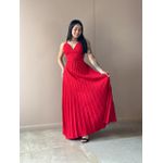 Vestido Longo Tainara Decote V Plissado Texturizado VERMELHO