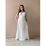 Vestido Longo Tainara Decote V Plissado Texturizado OFF WHITE