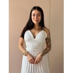 Vestido Longo Tainara Decote V Plissado Texturizado OFF WHITE