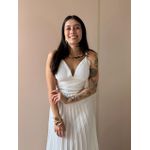 Vestido Longo Tainara Decote V Plissado Texturizado OFF WHITE