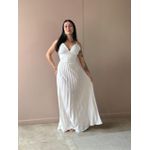 Vestido Longo Tainara Decote V Plissado Texturizado OFF WHITE