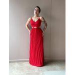 Vestido Longo Tania Plissado Abertura Abaixo do Busto VERMELHO
