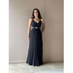 Vestido Longo Tania Plissado Abertura Abaixo do Busto PRETO