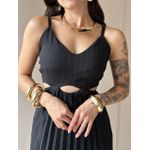 Vestido Longo Tania Plissado Abertura Abaixo do Busto PRETO