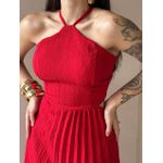 Vestido Longo Tatiana Plissado Decote Alto VERMELHO