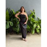 Vestido Midi Adriana Decote Sem Alças em Alfaiataria PRETO