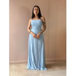 Vestido Longo Tamara Plissado Decote Reto AZUL CLARO