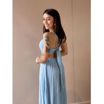 Vestido Longo Tamara Plissado Decote Reto AZUL CLARO