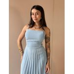 Vestido Longo Tamara Plissado Decote Reto AZUL CLARO