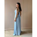 Vestido Longo Tamara Plissado Decote Reto AZUL CLARO