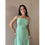 Vestido Longo Tamara Plissado Decote Reto VERDE MENTA