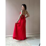 Vestido Longo Telma Plissado em Crepe Decote V VERMELHO