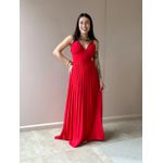 Vestido Longo Telma Plissado em Crepe Decote V VERMELHO