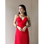 Vestido Longo Telma Plissado em Crepe Decote V VERMELHO