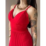 Vestido Longo Telma Plissado em Crepe Decote V VERMELHO