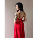 Vestido Longo Telma Plissado em Crepe Decote V VERMELHO
