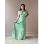 Vestido Longo Telma Plissado em Crepe Decote V VERDE MENTA