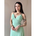 Vestido Longo Telma Plissado em Crepe Decote V VERDE MENTA