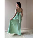 Vestido Longo Telma Plissado em Crepe Decote V VERDE MENTA