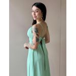 Vestido Longo Telma Plissado em Crepe Decote V VERDE MENTA