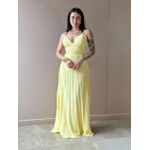Vestido Longo Telma Plissado em Crepe Decote V AMARELO