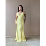 Vestido Longo Telma Plissado em Crepe Decote V AMARELO