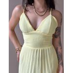 Vestido Longo Telma Plissado em Crepe Decote V AMARELO