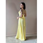 Vestido Longo Telma Plissado em Crepe Decote V AMARELO