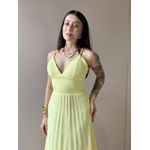 Vestido Longo Telma Plissado em Crepe Decote V AMARELO