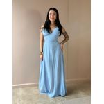 Vestido Longo Telma Plissado em Crepe Decote V AZUL CLARO