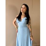 Vestido Longo Telma Plissado em Crepe Decote V AZUL CLARO