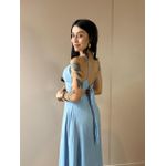 Vestido Longo Telma Plissado em Crepe Decote V AZUL CLARO