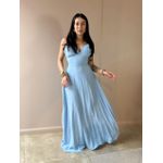 Vestido Longo Telma Plissado em Crepe Decote V AZUL CLARO