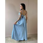 Vestido Longo Telma Plissado em Crepe Decote V AZUL CLARO