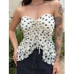 Blusa Bata Sem Alças em Tule POA FUNDO OFF WHITE