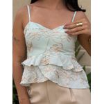 Blusa Bordada Alças Finas Babados VERDE ÁGUA