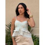 Blusa Bordada Alças Finas Babados VERDE ÁGUA