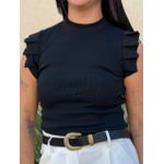 Blusa Manga Curta com Pregas PRETO