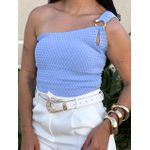 Blusa Nula Manga Tricot com Detalhe em Ferragem AZUL BEBE