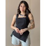 Blusa Peplum Assimétrica em Alfaiataria PRETO