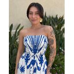 Vestido Dora Midi sem Alças ESTAMPADO AZUL COM BRANCO