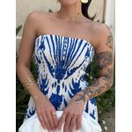 Vestido Dora Midi sem Alças ESTAMPADO AZUL COM BRANCO