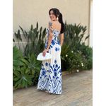 Vestido Dora Midi sem Alças ESTAMPADO AZUL COM BRANCO