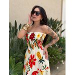 Vestido Dora Midi sem Alças ESTAMPADO BEGE COM VERMELHO