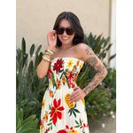 Vestido Dora Midi sem Alças ESTAMPADO BEGE COM VERMELHO