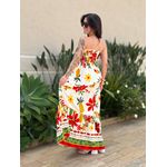 Vestido Dora Midi sem Alças ESTAMPADO BEGE COM VERMELHO